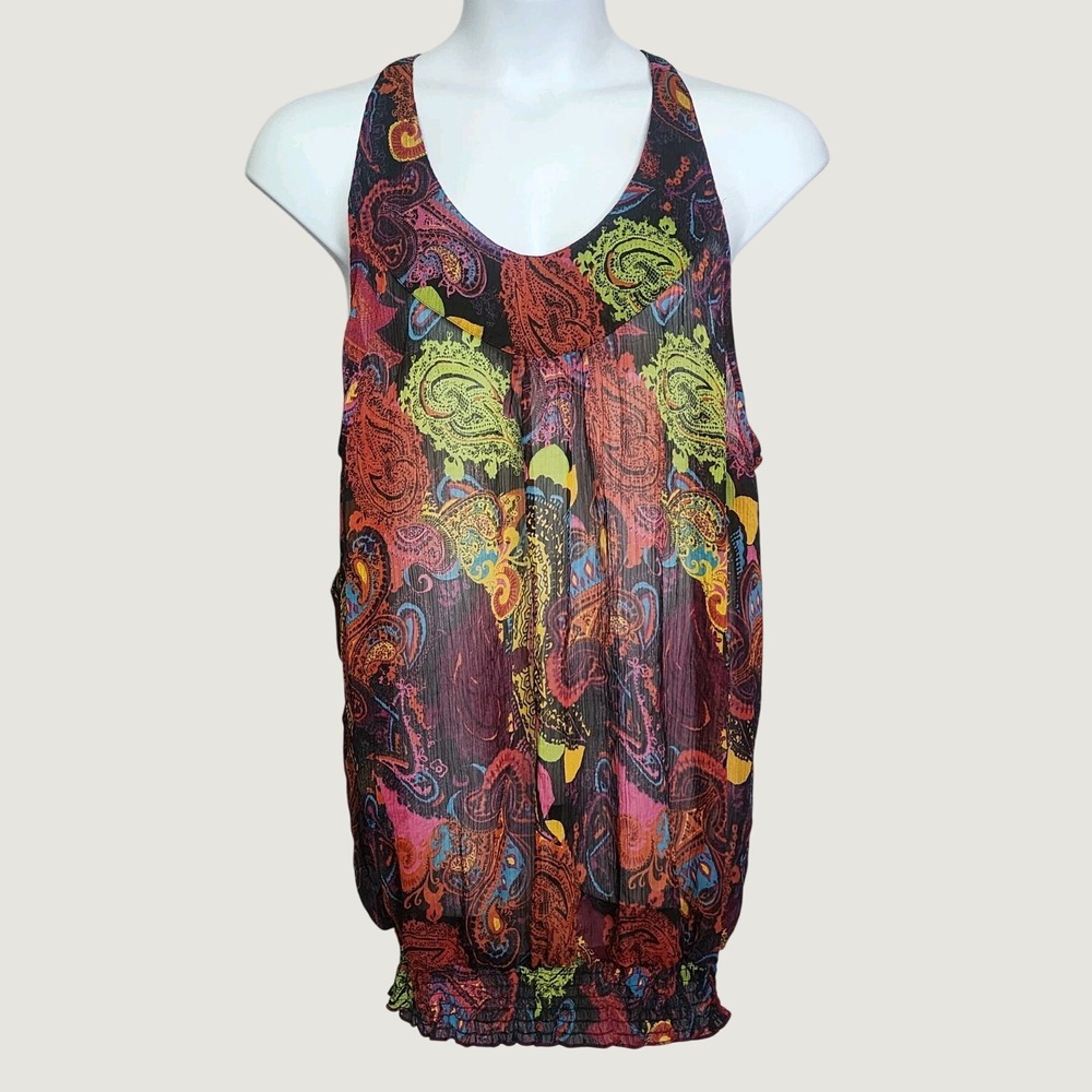 Lane Bryant Tank Top Womens 26 Multicolor Paisley Chiffon Racerback Blouson Boho